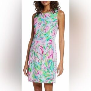 Lilly Pulitzer Mila Knit Shift Dress Pink Sz 8 Tropical Print Scallop Trim*X3